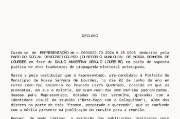 Inicio do Processo que fala sobre propaganda eleitoral antecipada (Cópia da REPRESENTAÇÃO nº 0600020-73.2024.6.25.0008)