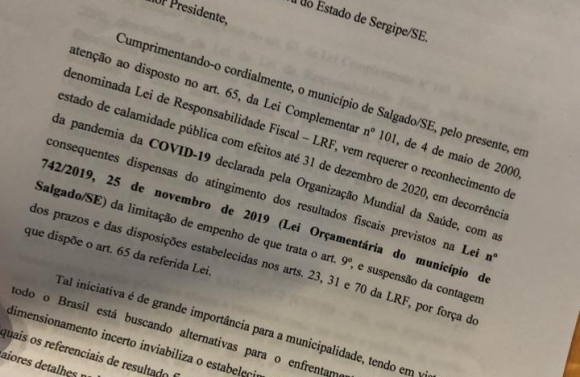 Prefeitura de Salgado solicita reconhecimento de Calamidade Pública