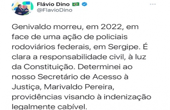 Ministro Flávio Dino determina pagamento de indenização para família de Genivaldo dos Santos